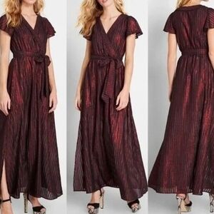 Modcloth Sz Small Your Time To Shine Metallic Elegant Burgundy Maxi Flowy Dress